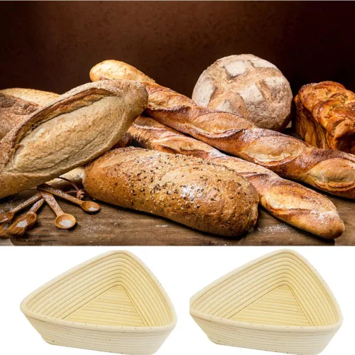 Vista 4 de Surakey Panadería - Cesta de pan, triangular, para hacer pan, para el hogar, cocina, pan de masa madre, para hornear, ratán, pan, fermentación