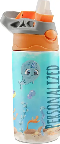 Vista 9 de All-Star Sports Orange – Diseño adhesivo – Botella de agua pequeña de 12 onzas con popote de silicona desplegable – Personalizar – Aislamiento