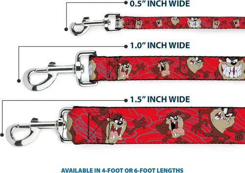 Vista 3 de Buckle-Down Correa para mascotas Tasmanian Devil Expressions Red Swirl - 4 pies de largo - 1 pulgada de ancho