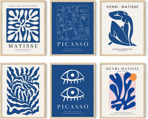 Vista 9 de Iknostine Juego de 6 impresiones artísticas de pared de artistas famosos Matisse abstractas de color verde, póster estético en lienzo con diseño