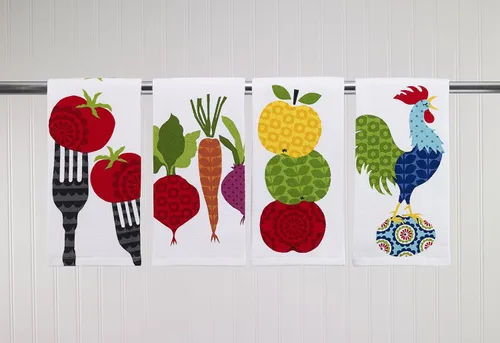 Vista 7 de T-fal Textiles Toalla de cocina de algodón tejido con estampado de doble cara, 16 x 26 pulgadas, estampado de tenedor