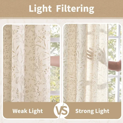 Vista 3 de BGment Cortinas de lino beige para dormitorio de 63 pulgadas de largo, cortinas de ventana con ojales y ojales para ventana de sala de estar, 2
