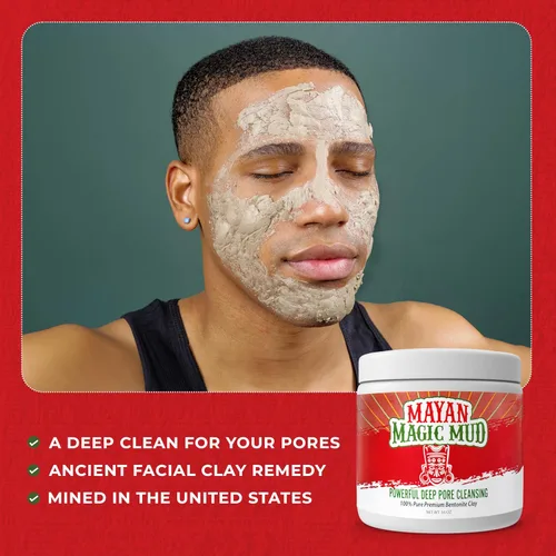 Vista 6 de Mayan Magic Mud Potente arcilla de bentonita de sodio para limpieza profunda de poros, mascarilla facial natural para hombres y mujeres, cuidado