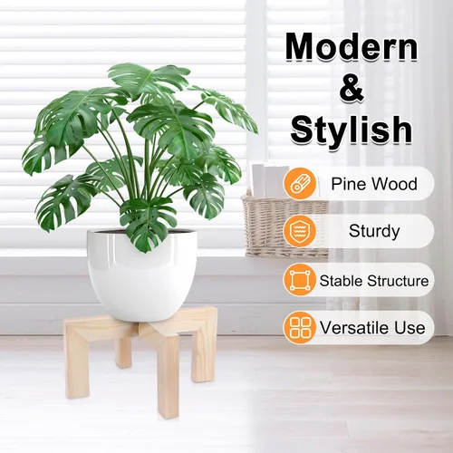 Vista 3 de Vigordream Soporte para plantas, soporte de madera para interiores y exteriores, soporte para macetas individuales, soportes resistentes
