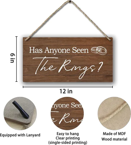 Vista 7 de PHAMTE Letrero de portador de anillos – Decoración rústica de boda, placa con la frase "Here Comes The Bride", 12 x 6 pulgadas Cualquiera