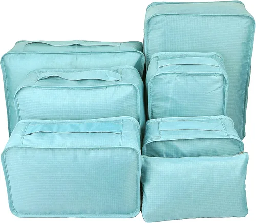 Vista 2 de Vercord Juego de 7 organizadores de equipaje de viaje, organizadores de maleta, bolsas para ropa, ropa interior, cubo para zapatos, paquete azul