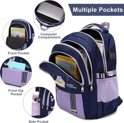 Vista 3 de ACESAK Mochila para niños - Mochila para niños con bolsa de almuerzo - Juego de bolsa de libros para niños, niñas, adolescentes, escuela primaria