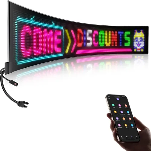 Vista 9 de Señal LED de desplazamiento de doble fila, panel de matriz LED flexible programable, control por aplicación Bluetooth, texto DIY, patrones