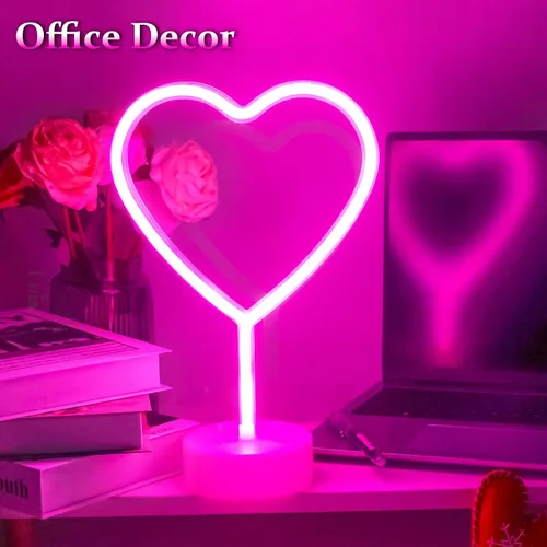 Vista 6 de BHCLIGHT 1PK Letrero de Corazón de Neón Rosa & 1PK Letrero de Corazón de Neón Rojo, Luz de Neón LED para el Día de San Valentín Alimentada por