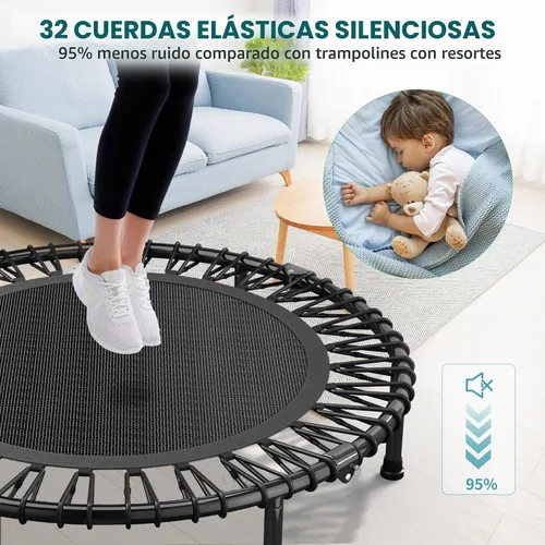 Vista 5 de Trampolín de rebote de 40 pulgadas/48 pulgadas para adultos con cuerdas elásticas, rebote de ejercicio para adultos para entrenamiento en interiores