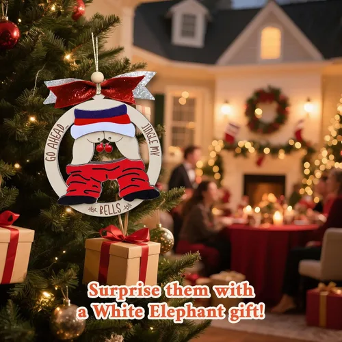 Vista 3 de Divertido adorno de Navidad de Papá Noel, decoración de árbol de madera traviesa para adultos, perfecto para Papá Noel sucio/elefante blanco