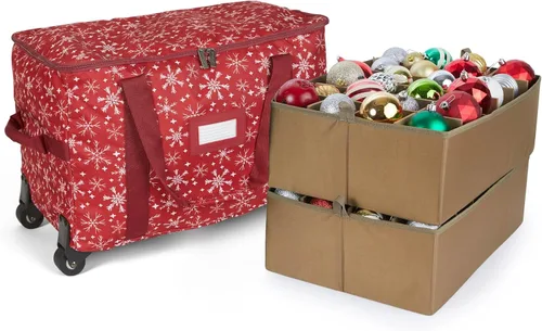 Vista 10 de Covermates Keepsakes Bolsa de almacenamiento ajustable para adornos, con asas de transporte, protección acolchada, ruedas dobles, almacenamiento