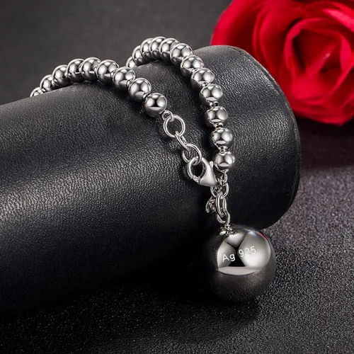 Vista 3 de Italia Fashion - Collar de cuentas de plata de ley 925 con colgante de campana y corazón de 0.157 pulgadas, 0.157 pulgadas, 0.236 pulgadas, 0.315