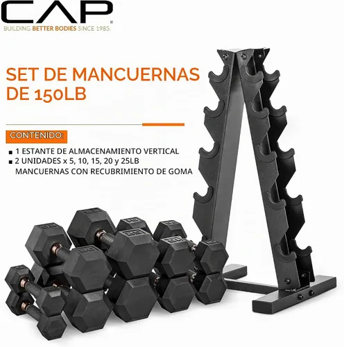 Vista 2 de CAP Barbell Juego de mancuernas con estante Múltiples opciones en 150 libras y 210 libras