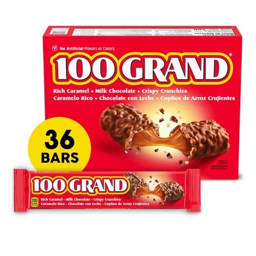 Vista 8 de 100 Grand Barras de chocolate con leche crujiente con caramelo, de tamaño completo envueltas individualmente, 1.5 oz cada una, caja a granel de 18