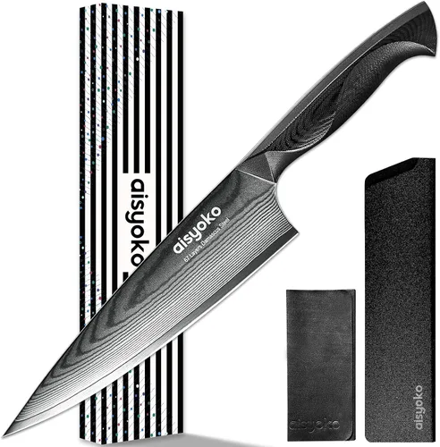 Vista 11 de aisyoko Cuchillo de pelar de 4.5 pulgadas, cuchillo de chef de acero Damasco con mango ergonómico G10, acero de alto carbono VG10, cuchillo