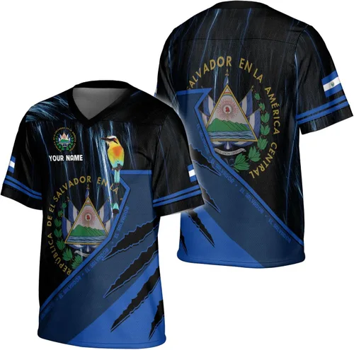 Vista 15 de Camiseta de fútbol de El Salvador personalizada de El Salvador Jersey de fútbol de El Salvador para hombres, camisas de El Salvador 3D