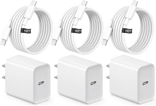 Vista 10 de Cargador USB C tipo C de carga rápida de 10 pies de largo para iPhone 17, 16, 15, paquete de 3 cargadores rápidos USB C para iPhone 17/17 Plus/17