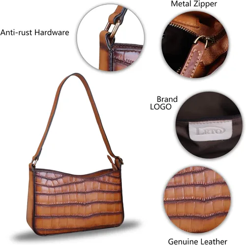 Vista 6 de Bolso de cuero genuino para mujer, bolso de hombro con patrón de cocodrilo