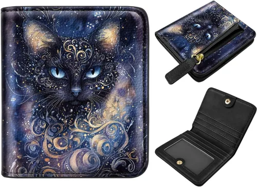 Vista 29 de Cartera pequeña con bloqueo RFID para mujer, con bolsillo plegable y compacto, lindo soporte para tarjetas de crédito, ranura para monedas, monedero