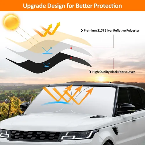 Vista 4 de D-Lumina Parasol delantero Winshield para Range Rover Sport 2014-2022 Protector solar plegable bloquea los rayos UV, parasol para ventana