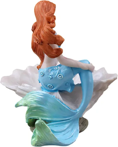 Vista 7 de Figuritas de sirena, adorno de acuario, resina, estilo mediterráneo, sirena, princesa, manualidades, estatua, organizador de almacenamiento de Azul