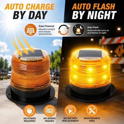 Vista 2 de Luz Estroboscópica Solar de Advertencia de Seguridad Intermitente/Luz Estroboscópica de Techo, con Base Magnética Fuerte Impermeable para 4 piezas