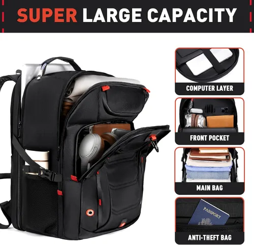 Vista 3 de Z-MGKISS Mochila de viaje extra grande de 55 L, mochila para laptop de 18.4 pulgadas para hombres, resistente al agua, aprobada por la TSA, bolsa