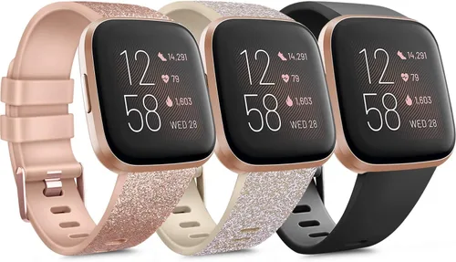 Vista 8 de PAQUETE DE 3 Bandas de Silicona Suave Compatibles con Fitbit Versa Bandas Deportivas Ajustables para Mujeres y Hombres Tallas Pequeña y Grande