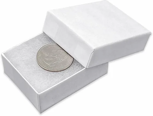 Vista 2 de TheDisplayGuys - Paquete de 25 cajas de cartón rellenas de algodón #10 para joyas, color blanco mate (1.9 x 1.3 x 0.7 pulgadas), para envío