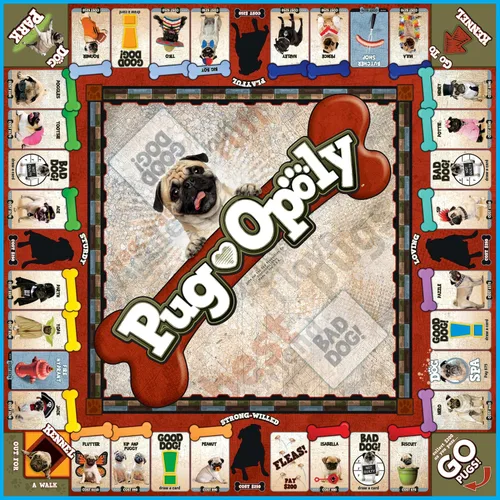Vista 4 de Late for the Sky Pug-Opoly Dog Juego de mesa - Pug Lovers Property Trading