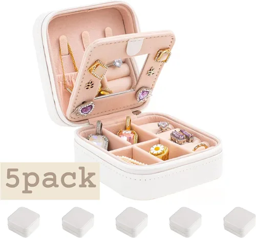 Vista 2 de KElofoN Joyero de viaje, joyero de viaje, organizador de joyas de viaje, caja organizadora de joyas pequeña para niñas y mujeres con espejo
