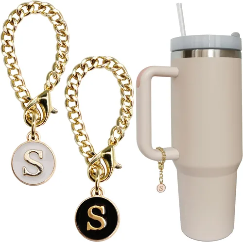 Vista 31 de Accesorios de dije de letra para vaso Stanley, 2 unidades, identificación con inicial de nombre, personalizable, para vaso Stanley