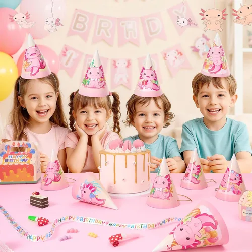 Vista 5 de WERNNSAI 12 Pcs Birthday Party Hats Assorted Themes Cone Paper Headbands Multiple Styles, Easy to Assemble with Elastic Strings, Kids Birthday