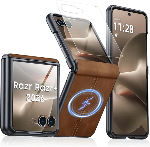 Vista 14 de para Samsung Galaxy Z Flip 7 Funda con protección de bisagras y protector de pantalla incorporado, funda de cuero mate de policarbonato ultradelgada