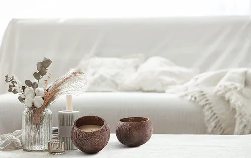 Vista 5 de Vela perfumada de cáscara de coco de soja, vela perfumada con mecha de madera, hecha con cáscaras de coco reales (lima de coco)