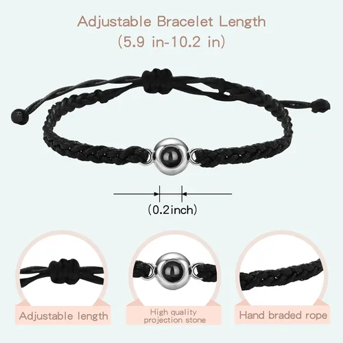 Vista 2 de SUPHELPU Pulseras personalizadas con imagen en el interior, pulseras personalizadas para parejas con fotos, foto circular, hecha a mano, cuerda