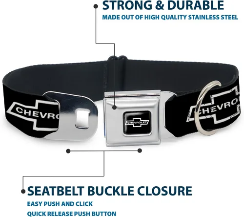 Vista 3 de Buckle-Down DC-WCH044-S Collar de perro CHAX-1965 CHAX-1965 CHEVROLET Bowtie a todo color negro/blanco, pequeño 1965 Chevrolet Bowtie - Anillo