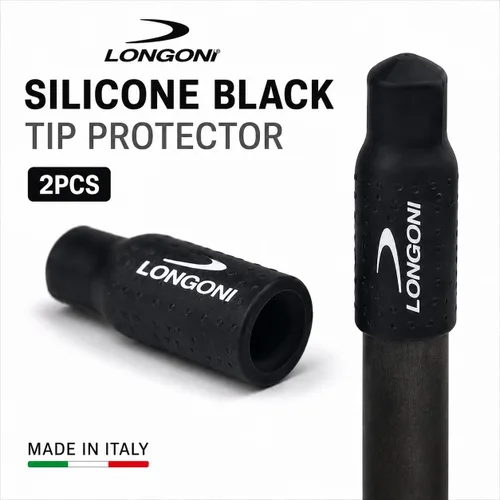 Vista 4 de Longoni Funda protectora de goma para taco de billar, color negro, paquete de 2 para puntas de 0.492-0.512 in