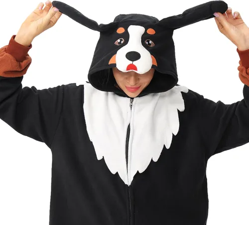 Vista 5 de Disfraz de mapache para adultos, unisex, Navidad, con cremallera, pijamas de animales para cosplay, ropa de casa de una pieza para mujeres y hombres