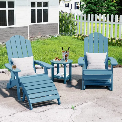 Vista 2 de MXIMU Taburete otomano plegable Adirondack para exteriores: Taburete de plástico HIPS para patio, fácil montaje, reposapiés para todo tipo de clima