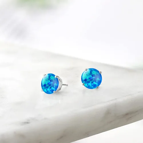Vista 96 de Gem Stone King Aretes de plata de ley 925 con piedra natal redonda de 0.276 in para mujer