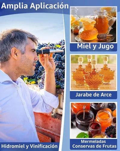 Vista 6 de Refractómetro de Miel para Humedad, Brix y Baume, Refractómetro Brix Meter con ATC, (12-27% Humedad Miel, 58-90% Brix, 38-43° Baume), Refractómetro