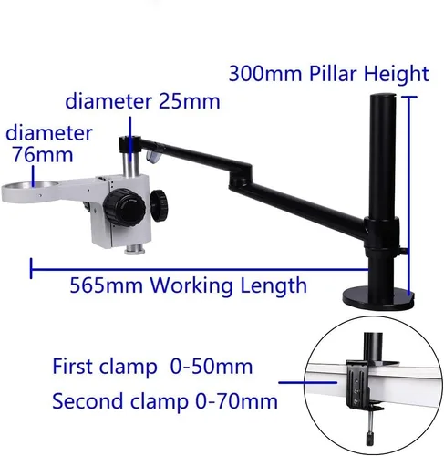 Vista 3 de Kit de accesorios para microscopio, abrazadera de metal negro/plateado, soporte para microscopio, soporte para microscopio trinocular ajustable