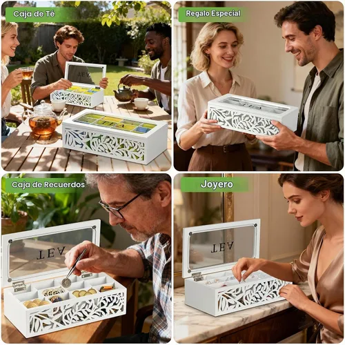 Vista 4 de Organizador de caja de té de madera, almacenamiento de bolsa de té