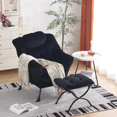 Vista 38 de Furlide - Silla perezosa con otomana, silla moderna con reposapiés plegable, silla de acento de salón, silla de lectura cómoda, sillones grandes