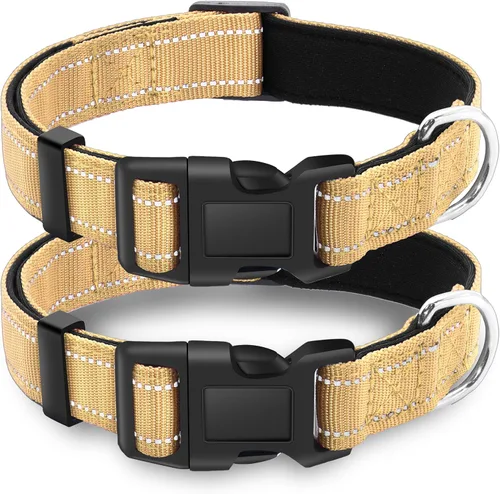 Vista 7 de Paquete de 2 collares reflectantes para perro con hebilla de bloqueo de seguridad, ajustable, suave, transpirable, cómodo, de nailon para perros