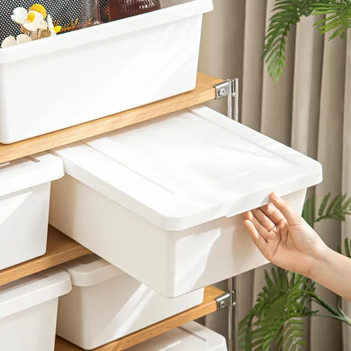 Vista 2 de Yishyfier Contenedores de almacenamiento blancos de 15 cuartos de galón con tapas, cajas de plástico apilables para oficina, juego de 4, caja