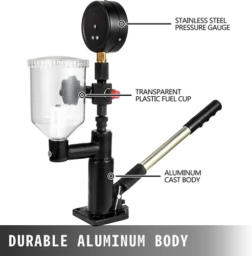 Vista 2 de Probador de inyector de combustible diesel, tubos y medidor de doble escala, 400 bares/6000 PSI Opening Pressure Testing, Leakage Detection, Spray