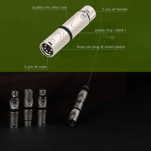 Vista 3 de Adaptador XLR, conector hembra de 5 pines a hembra de 5 pines para extensión de micrófono mezclador de audio DMX, paquete de 2 5PIN XLR hembra a